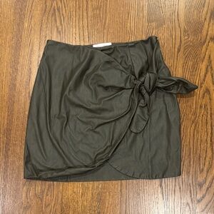 Olive Green Faux Wrap Skirt